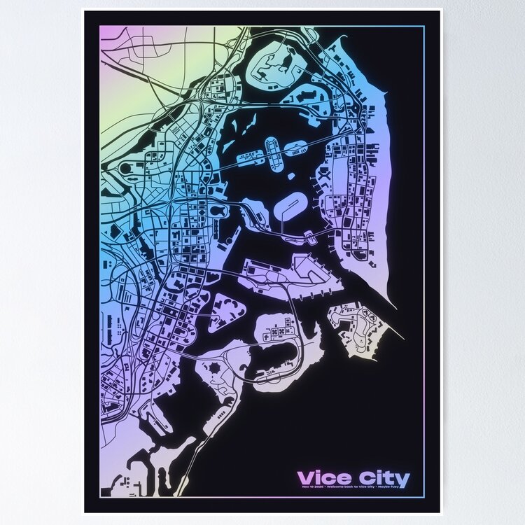 Video Game Map Vice City Poster