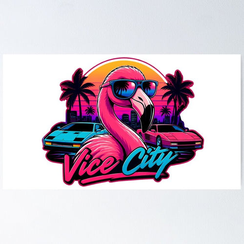 Neon Vice City Gaming Aesthetic Retro Vaporwave Poster