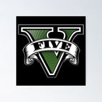 GTA 5 Grand Theft Auto V Icon Logo Five Poster