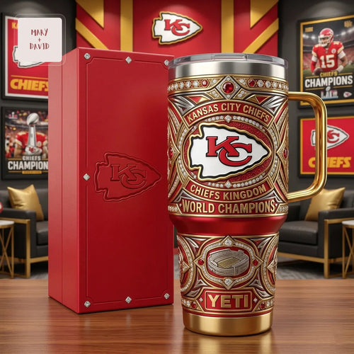 Kansas City Chiefs World Champions Luxury Diamond Gold 40 oz YETI Tumbler with Handle and Lid