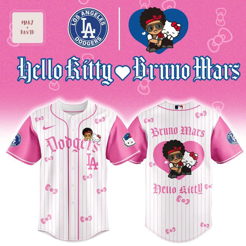Los Angeles Dodgers Bruno Mars Hello Kitty Pink Pinstripe Jersey