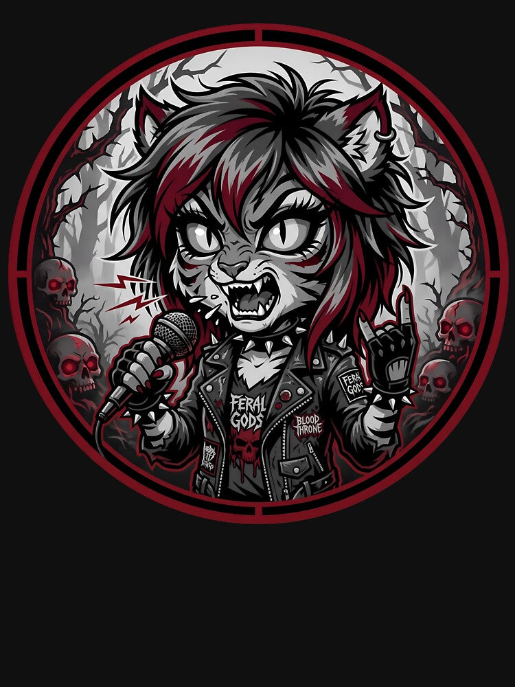 Death Metal Tigress Vocalist - Deep Red Stencil Chibi Shirt
