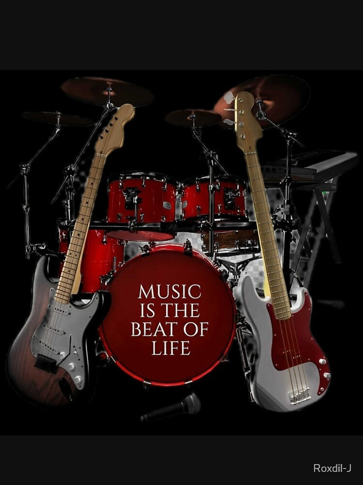 Music Is The Beat Of Life - Electric Guitar & Drums Artwork Shirt