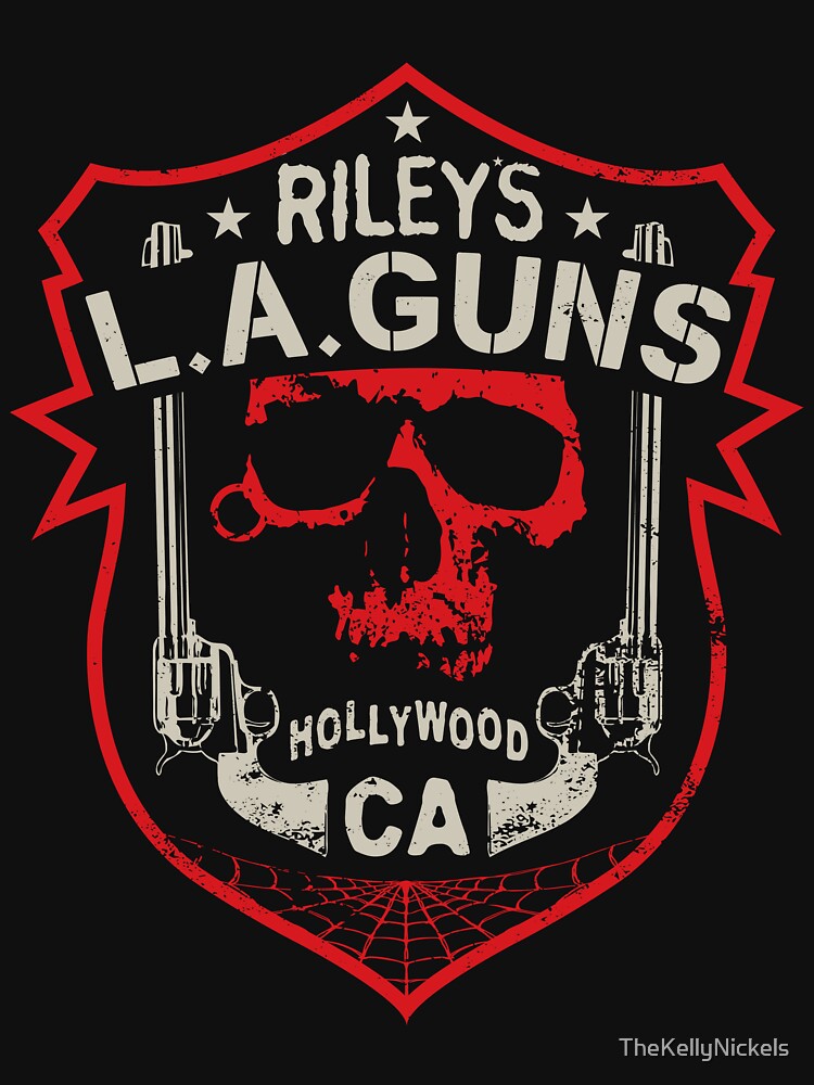 Riley's L A GUNS Official Logo Red Skull & Badge Shirt