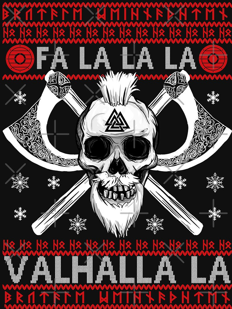 FA LA LA LA VALHALLA LA Bearded Skull Valknut Viking Ugly Christmas Shirt