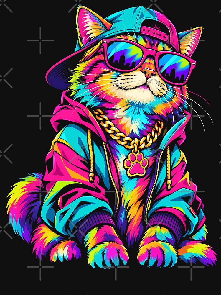 Colorful Hip Hop Cat With Sunglasses And Snapback Shirt