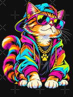 Colorful Hip Hop Cat With Sunglasses And Streetwear Shirt