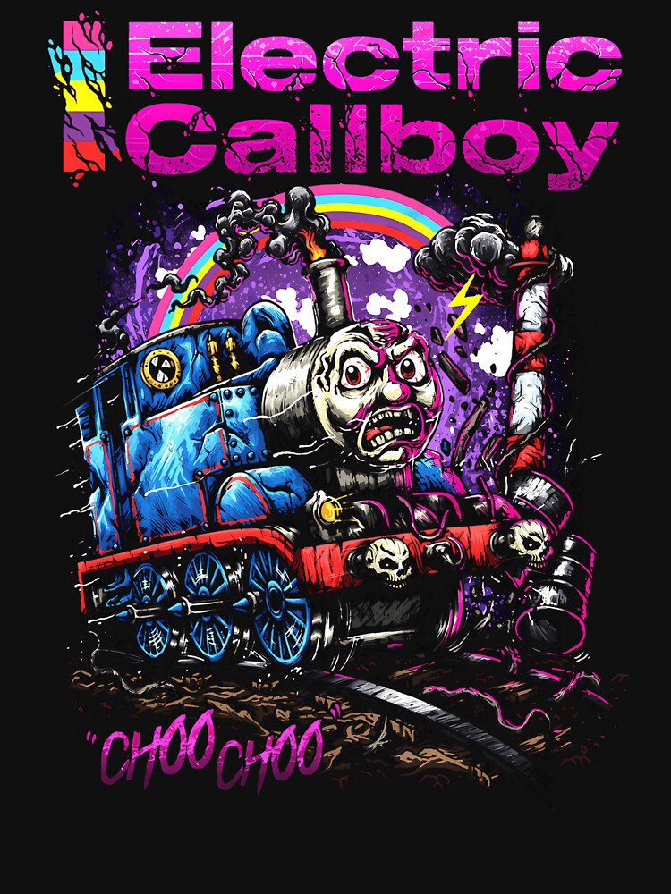 Angry Steam Train Engine With Skulls And Rainbow Shirt
