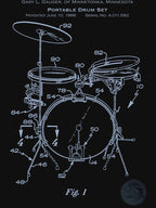 Music - U S Patent Retro Blueprint - Portable Drumkit Shirt