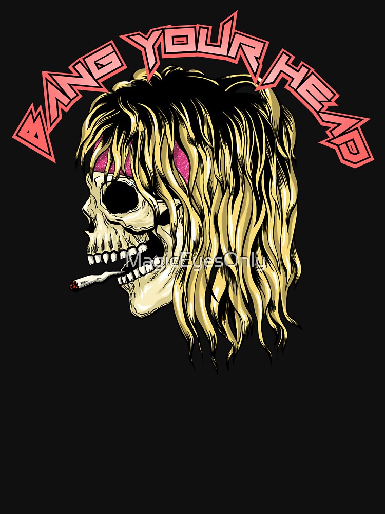 Bang Your Head 80's Glam Hair Metal Skull Shirt