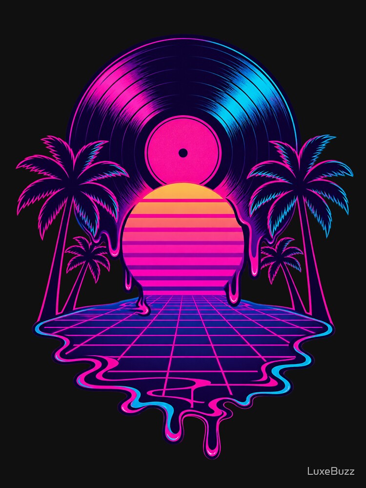 Melting Vinyl Sunset - Dripping Retrowave Grid Shirt