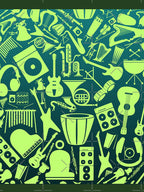 Lime Green On Green Gradient Musical Instrument Collage Shirt