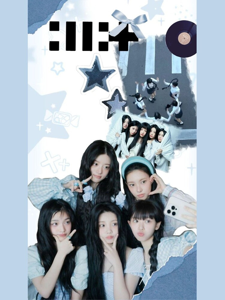 ILLIT Blue Aesthetic Collage Wallpaper Cute Y2K Kpop Shirt