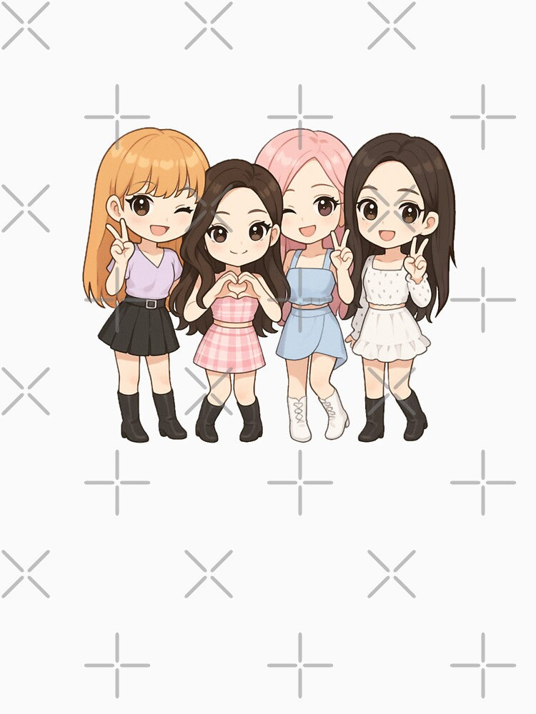 Kpop Girl Group Blackpink Lisa Jennie Rosé And Jisoo Chibi Anime Art Shirt