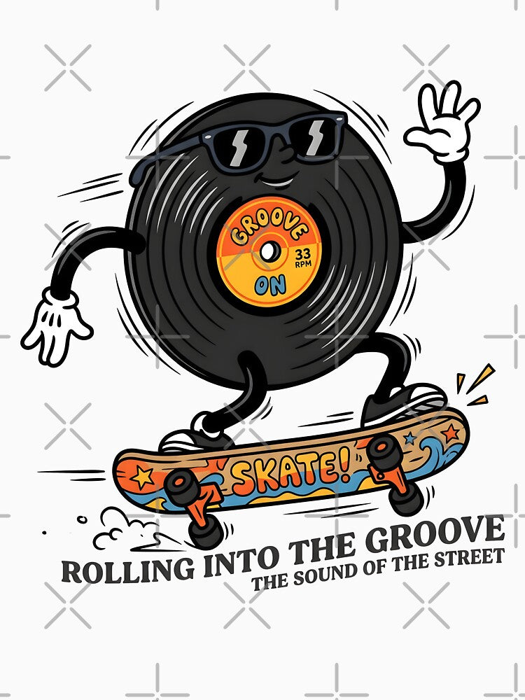 Vintage Vinyl Record Retro Cartoon Mascot Skater Art Shirt