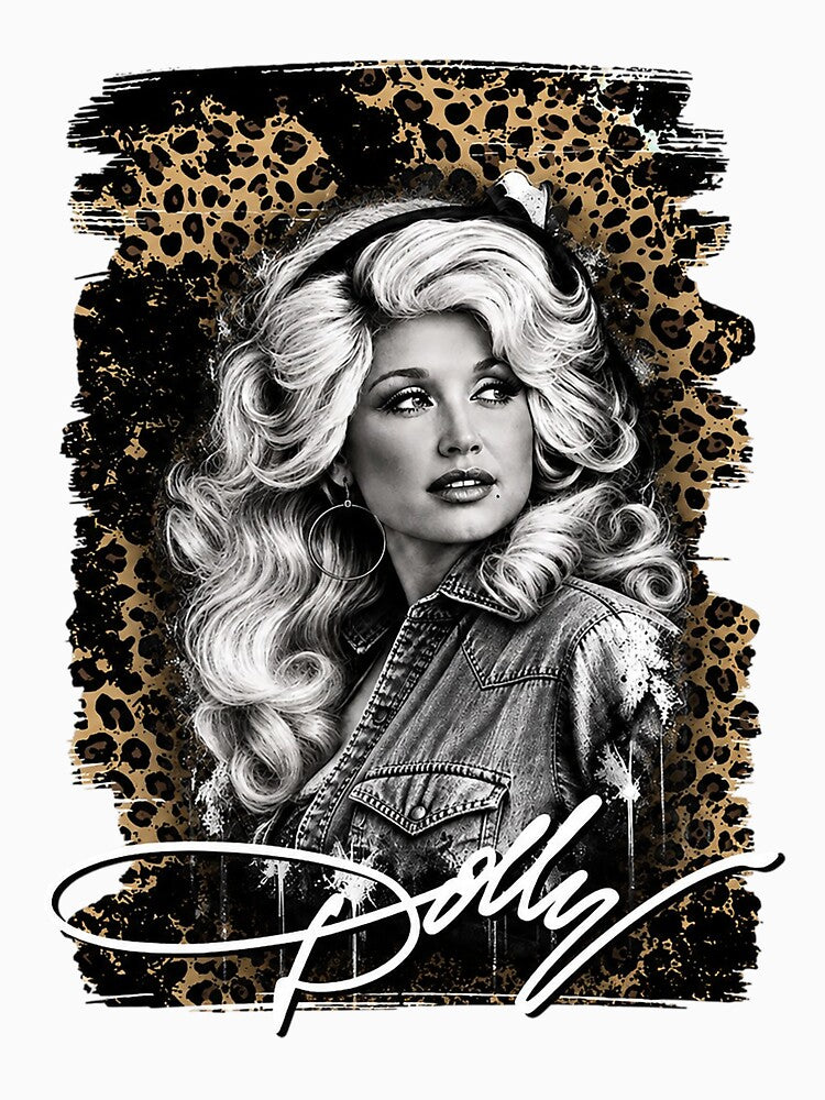Dolly Parton Leopard Print Vintage Western Signature Graphic Shirt
