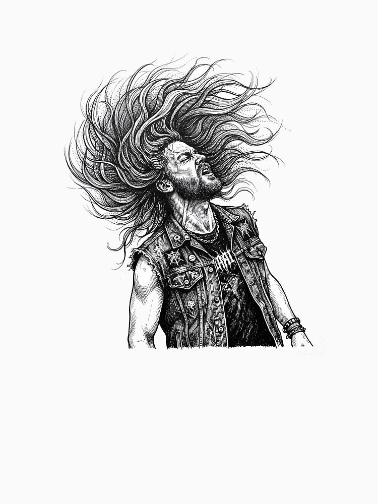Headbanging Metalhead In Black Ink Shirt