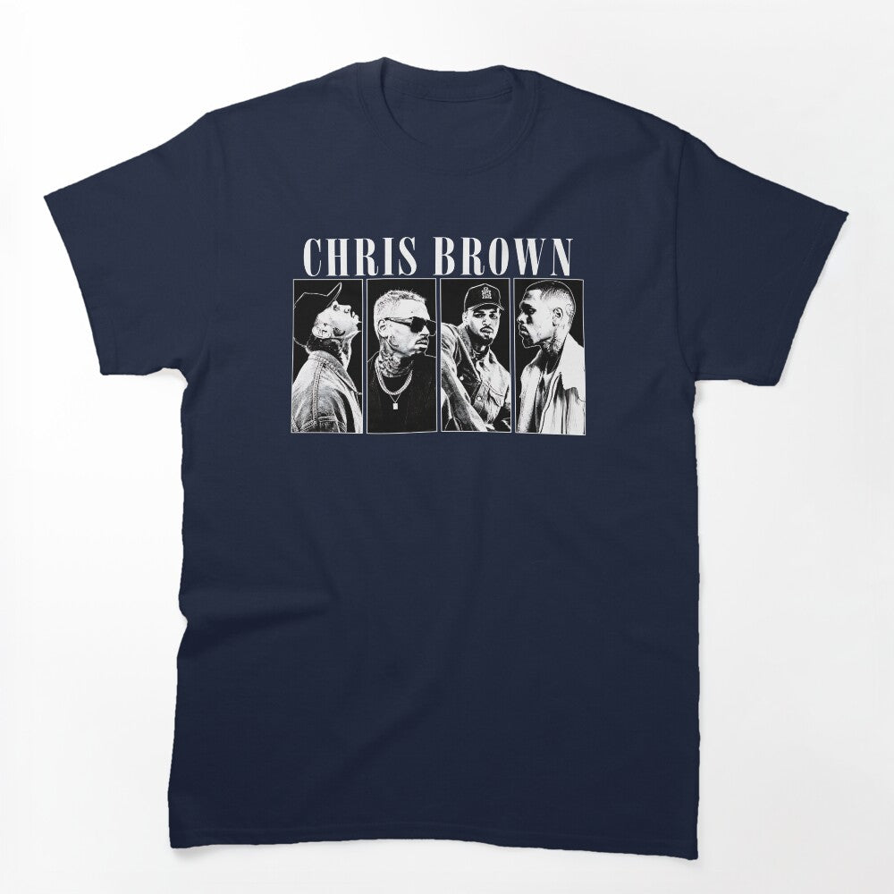 Breezy Chris Brown Black And White Portrait Collage Graphic Shirt
