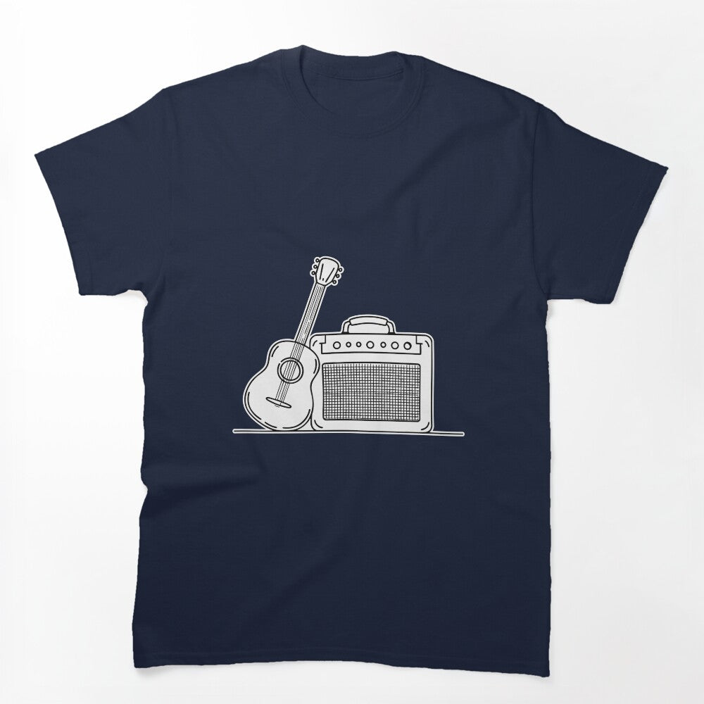 Illustration Of An Amplifier Placed Next To A Guitar Shirt