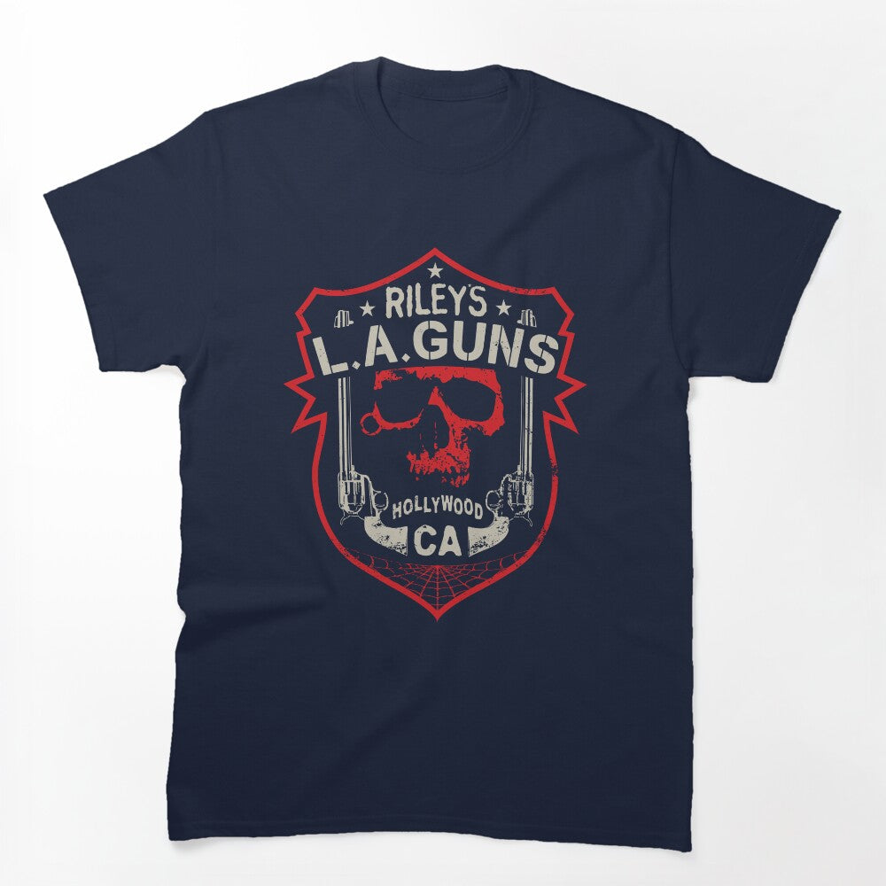 Riley's L A GUNS Official Logo Red Skull & Badge Shirt