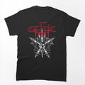 Skull Overlapping Star Symbol With Red Font Header Shirt
