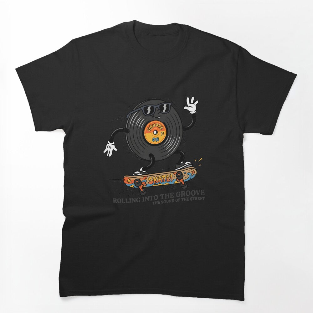Vintage Vinyl Record Retro Cartoon Mascot Skater Art Shirt