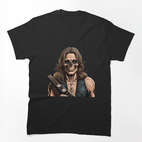 Rocker Skull With Long Hair Heavy Metal Skull Shirt
