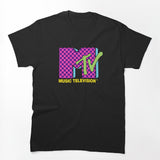 MTV Music Television Retro 80's Neon Pink Checkerboard Logo Shirt