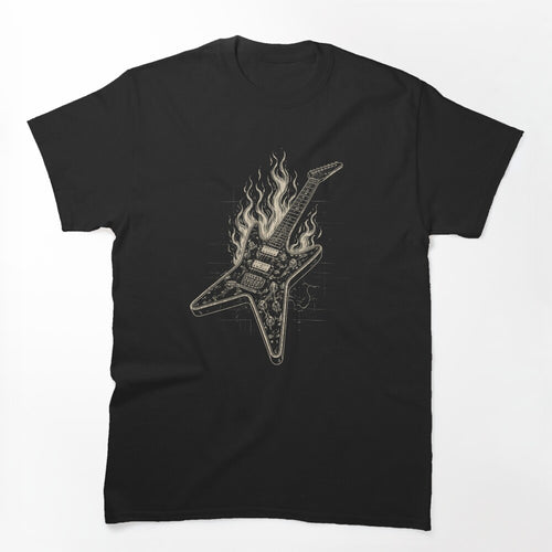 Burning Guitar Blueprint Vintage Metal Heat Design Shirt