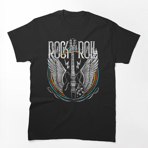 Vintage Retro 80s Rock &amp Roll Music Guitar Wings Shirt