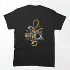 Rhythm Of Art Abstract Drum Set And Treble Clef Fusion Design For Shirt