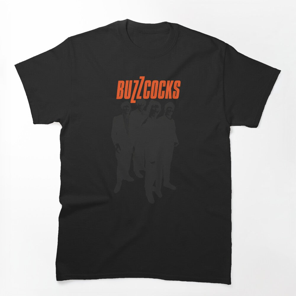 Four Silhouette Figures Standing Bright Orange Shirt