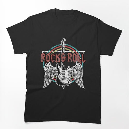 Vintage Retro Style 80s Rock & Roll Music Guitar Wings Shirt
