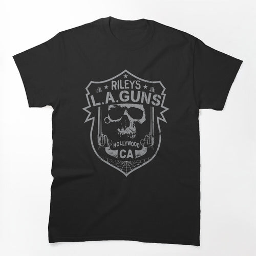 Riley's L A GUNS Official Logo Grey Skull Shirt