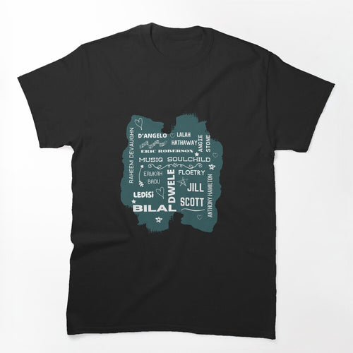 90s Neo Soul Iconic Music Artists Blue Paint Design Shirt