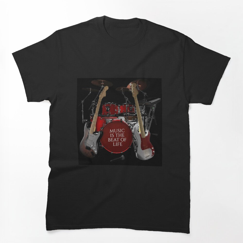 Music Is The Beat Of Life - Electric Guitar & Drums Artwork Shirt