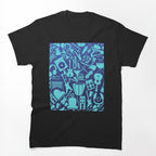 Light Blue On Dark Blue Gradient Instrument Collage Shirt