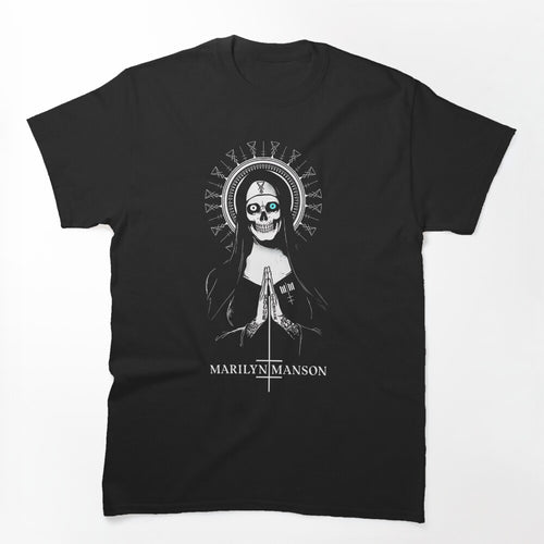 Marilyn Manson Praying Skeleton Graphic Industrial Style Shirt