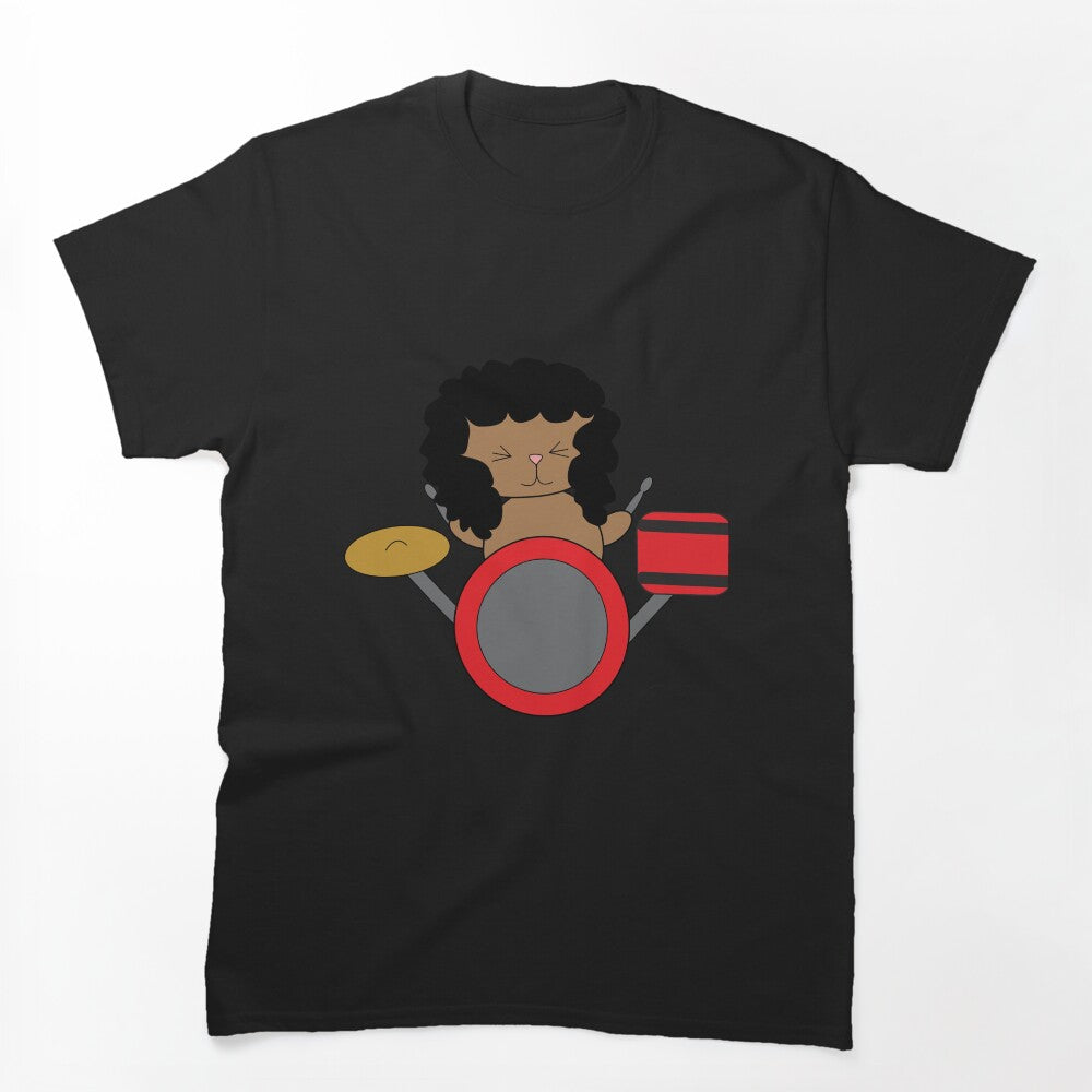 Cat Drummer 80s Heavy Metal Hair Band Kawaii Shirt