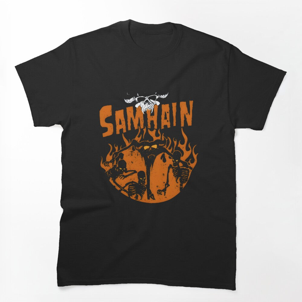 Samhains Band Horror Punk Flame Skeleton Art Shirt