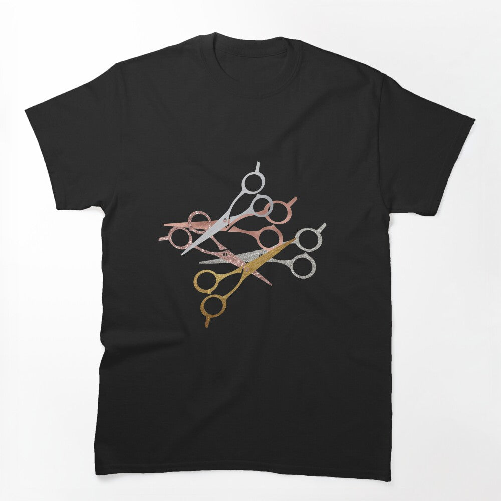 Metallic Scissors Hair Stylist Salon Shirt
