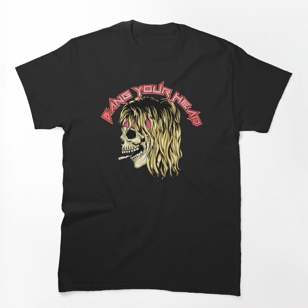 Bang Your Head 80's Glam Hair Metal Skull Shirt
