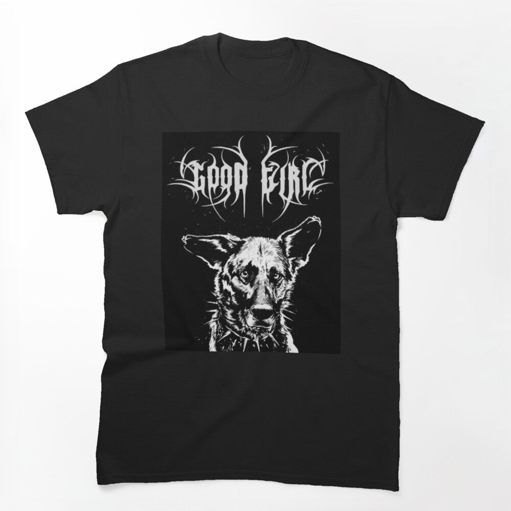 Good Girl Black Metal Dog Typography Shirt