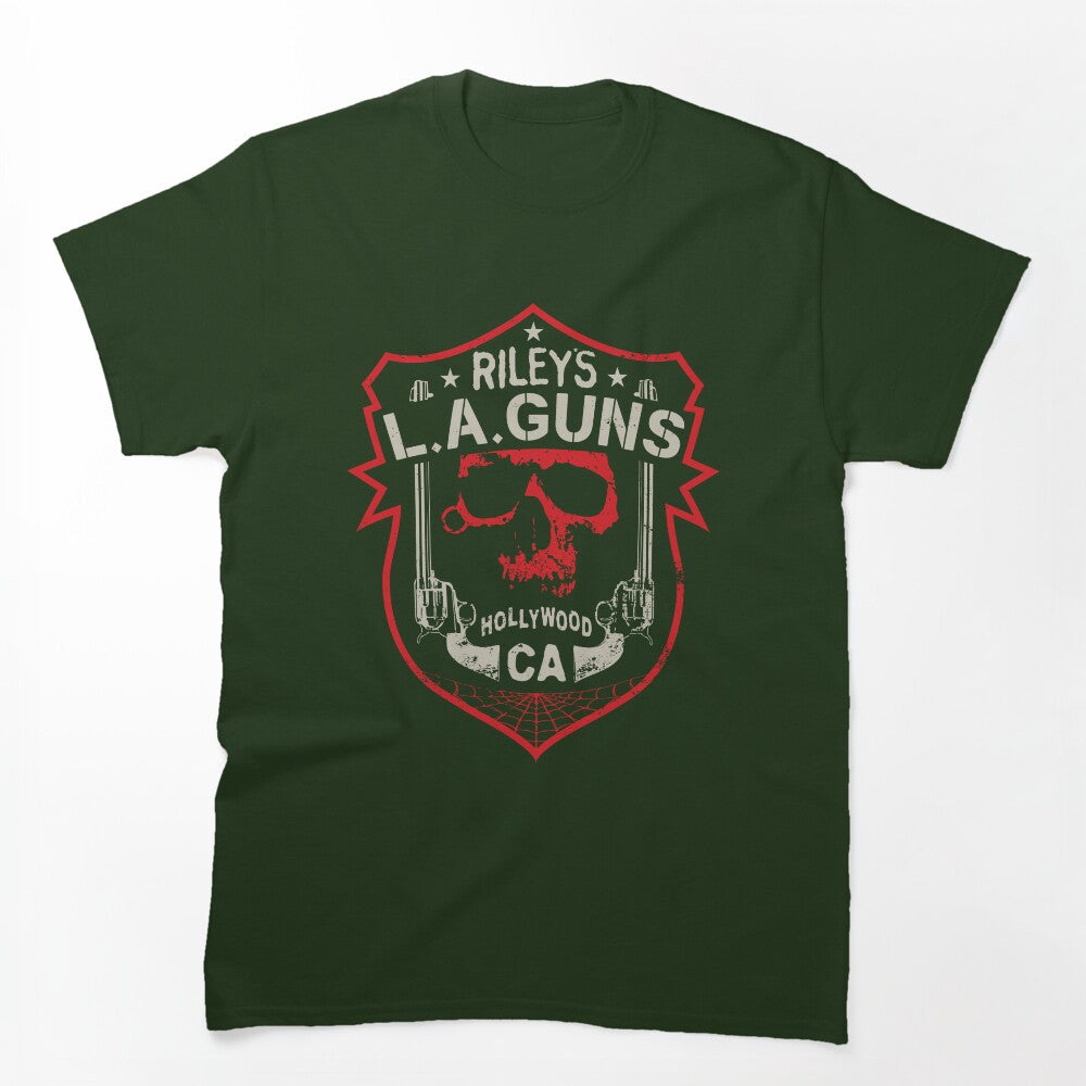 Riley's L A GUNS Official Logo Red Skull & Badge Shirt