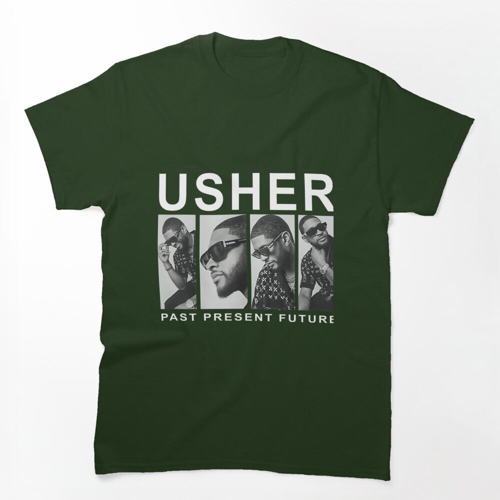 Usher Present Future Monochrome Collage Design Shirt