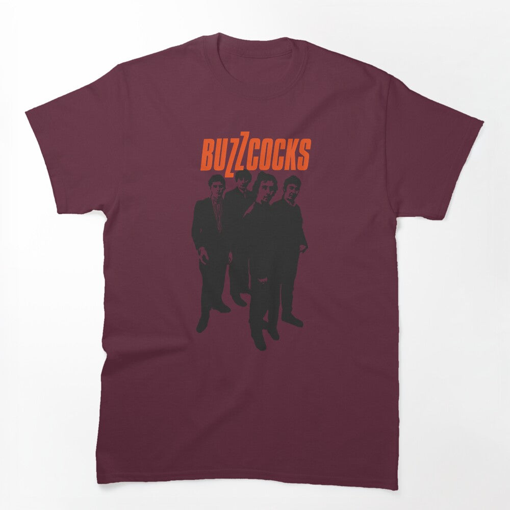 Four Silhouette Figures Standing Bright Orange Shirt