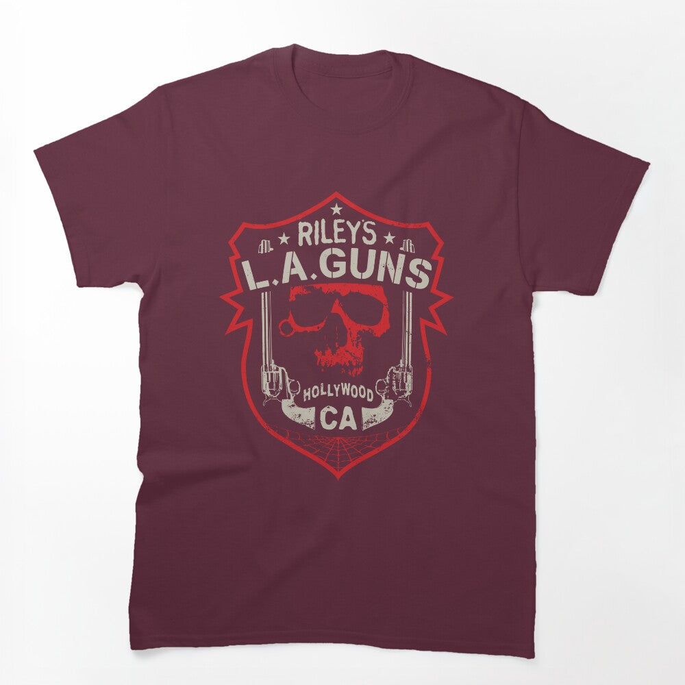 Riley's L A GUNS Official Logo Red Skull & Badge Shirt