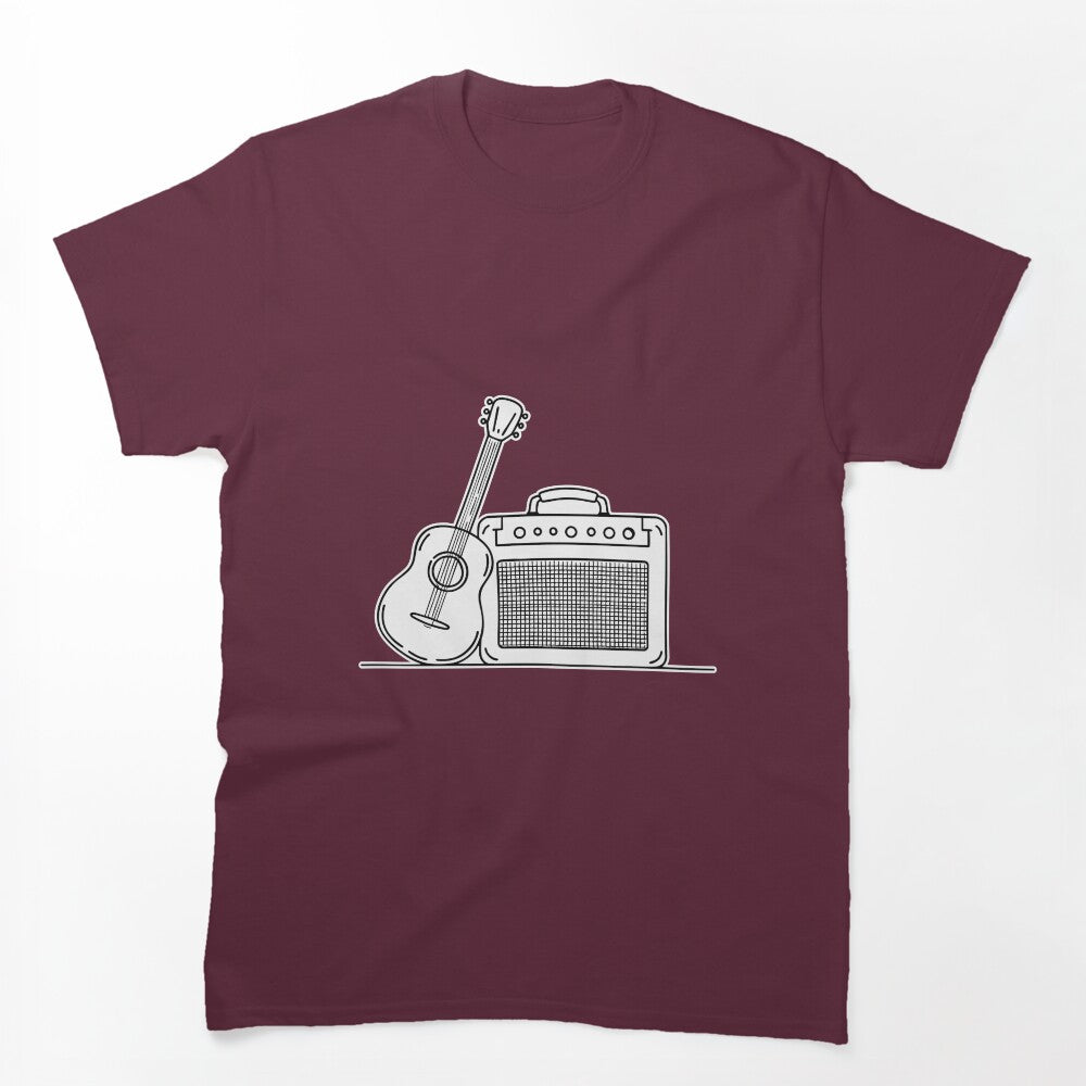 Illustration Of An Amplifier Placed Next To A Guitar Shirt