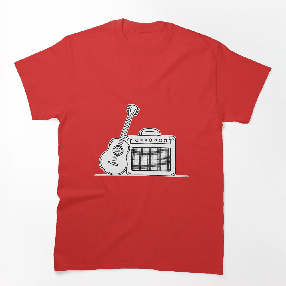 Illustration Of An Amplifier Placed Next To A Guitar Shirt
