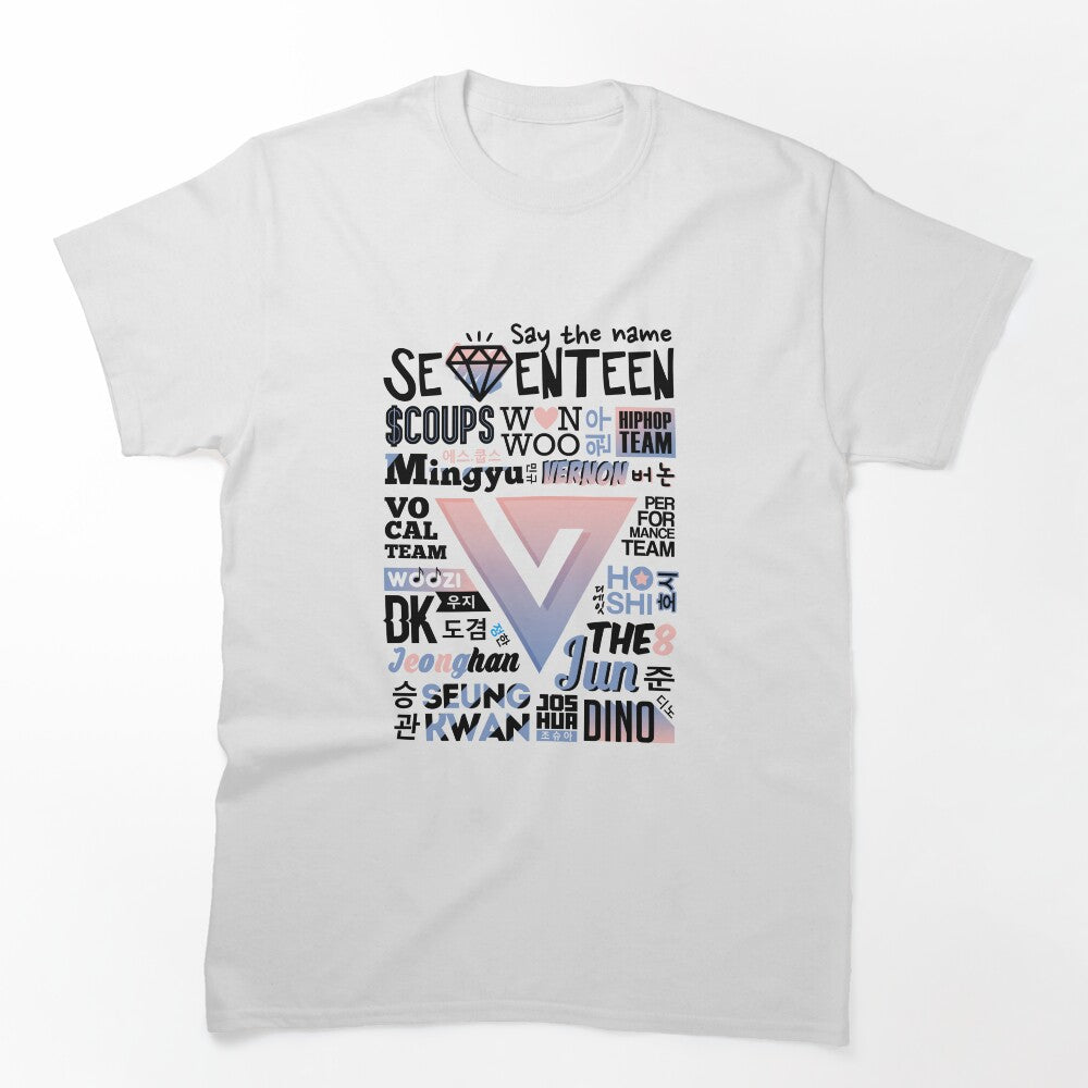 SEVENTEEN Font Collage Ver 2 Rose Quartz & Serenity Shirt